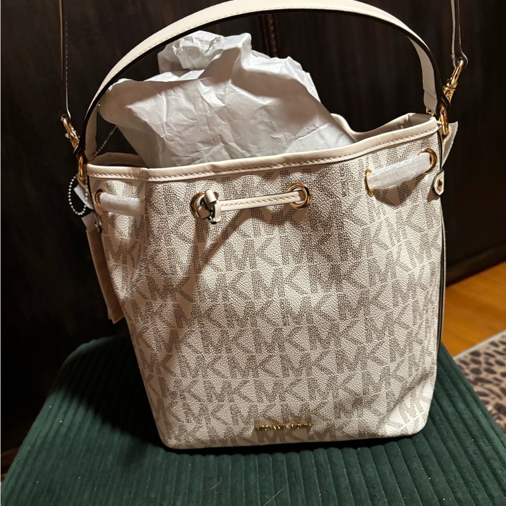 Michael Kors White Monogram Shoulder Bucket Bag